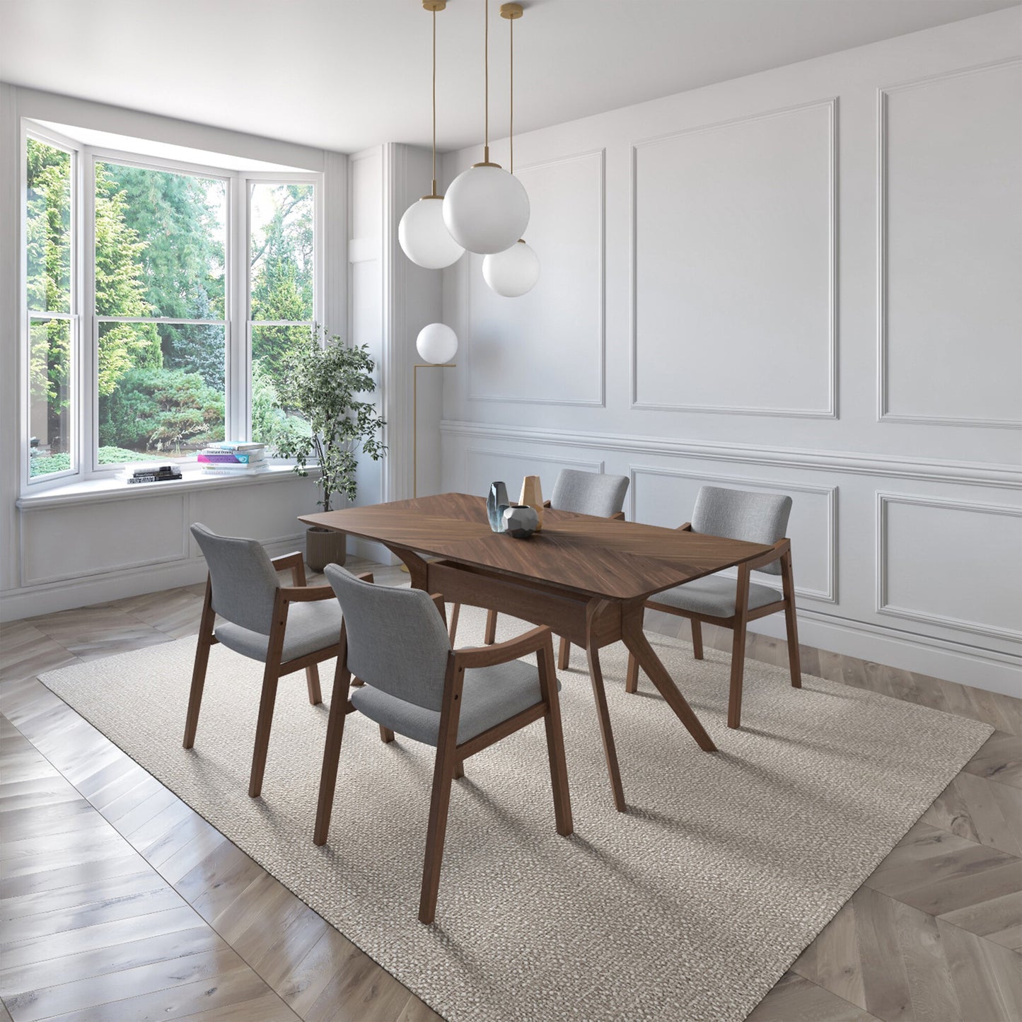 Juego de Comedor Ibiza de Madera con 4 Sillas Tapizadas