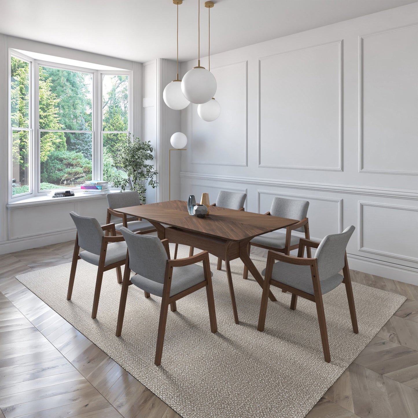 Juego de Comedor Ibiza de Madera con 6 Sillas Tapizadas