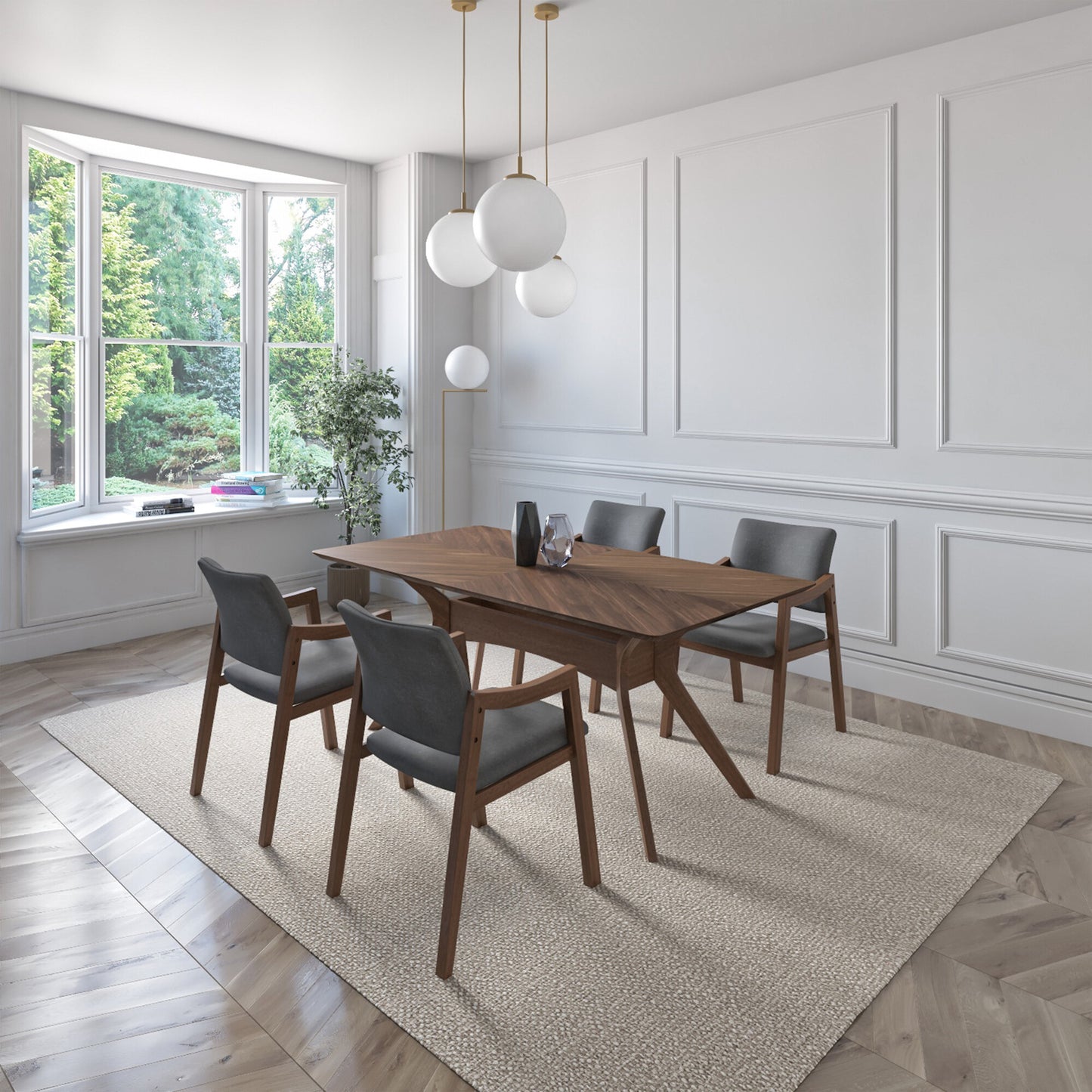 Juego de Comedor Ibiza de Madera con 4 Sillas Tapizadas