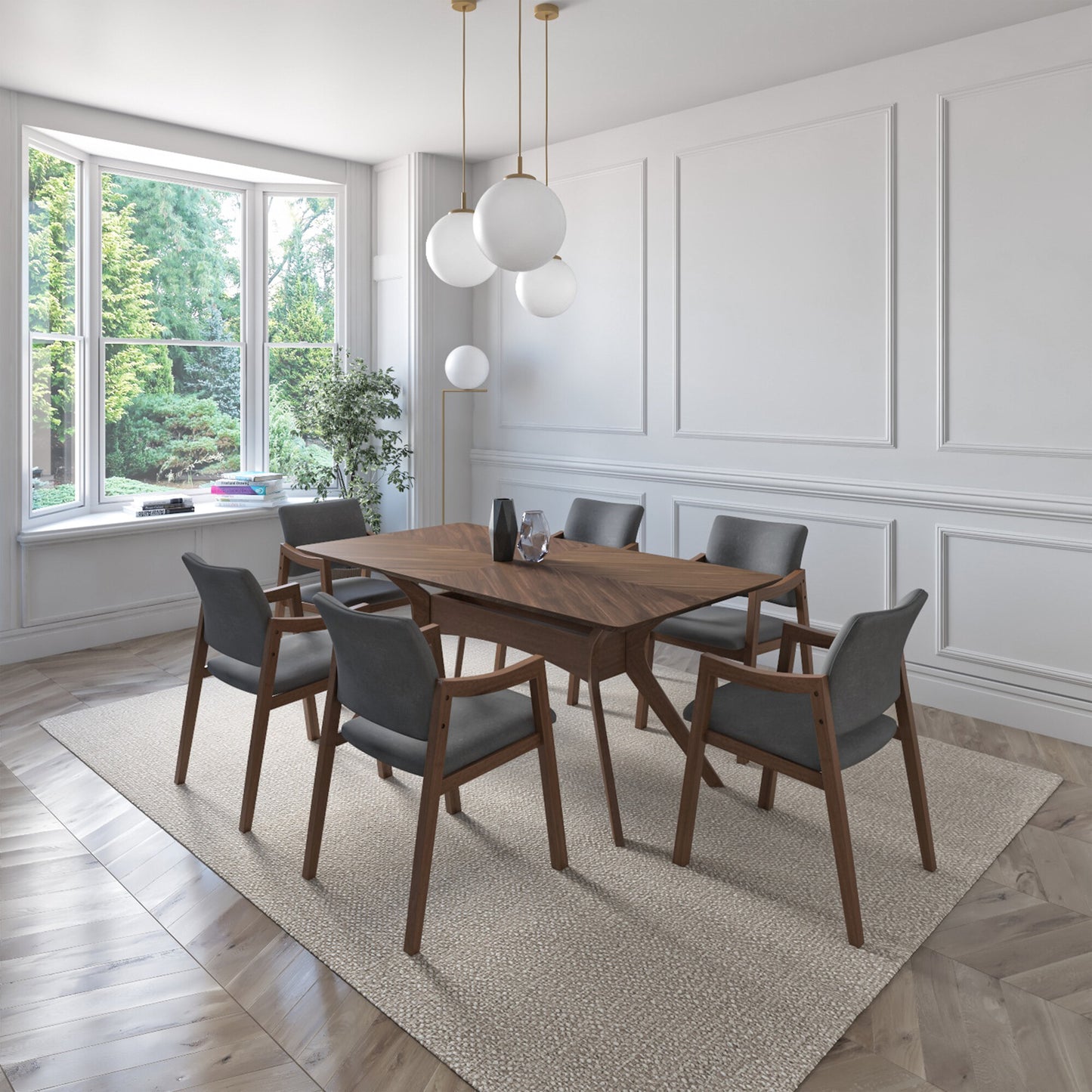 Juego de Comedor Ibiza de Madera con 6 Sillas Tapizadas