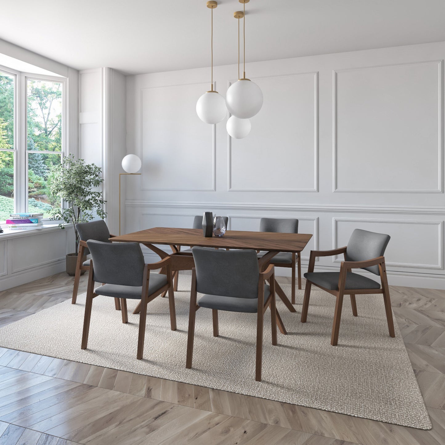 Juego de Comedor Ibiza de Madera con 6 Sillas Tapizadas