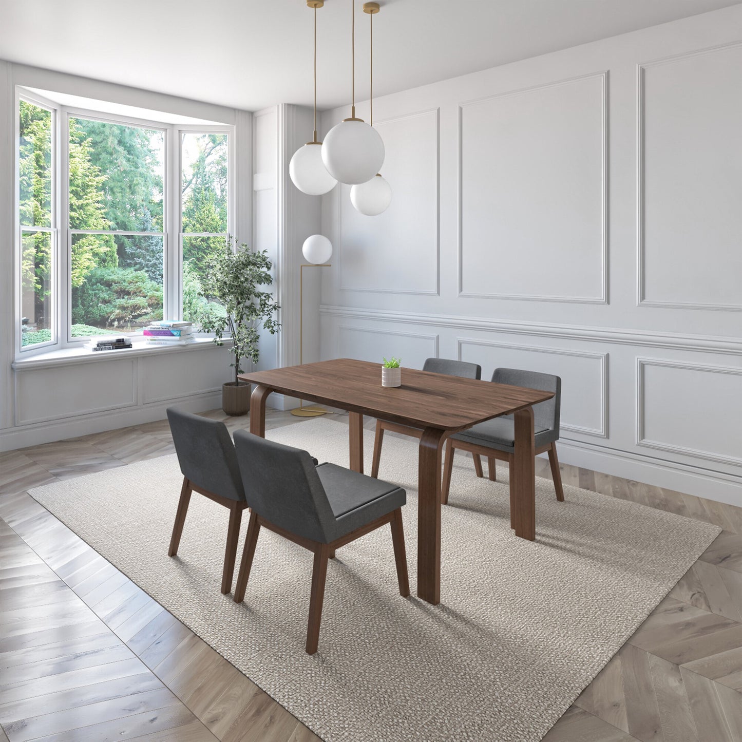 Juego de Comedor Amalfi de Madera con 4 Sillas Tapizadas