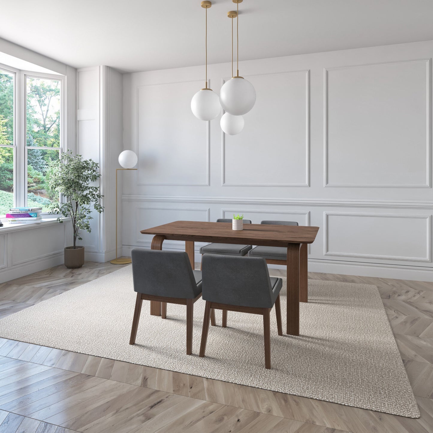 Juego de Comedor Amalfi de Madera con 4 Sillas Tapizadas