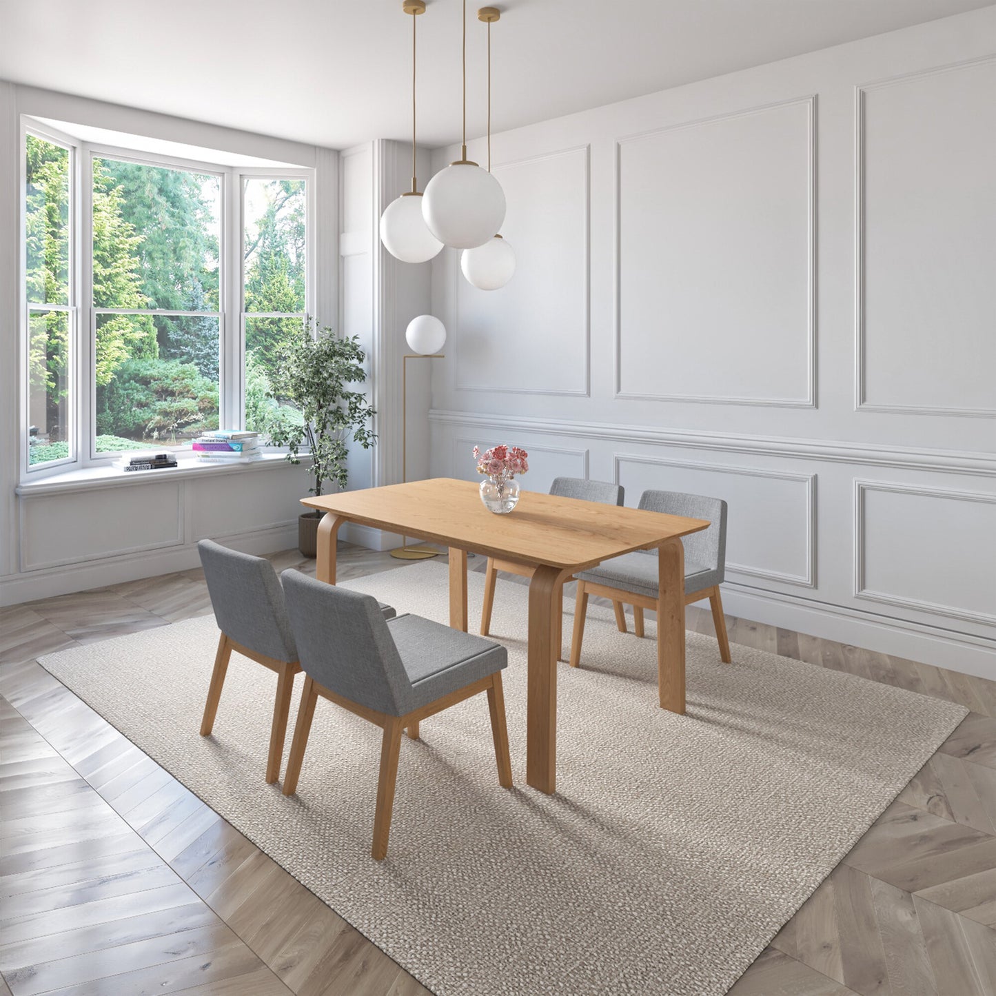 Juego de Comedor Amalfi de Madera con 4 Sillas Tapizadas