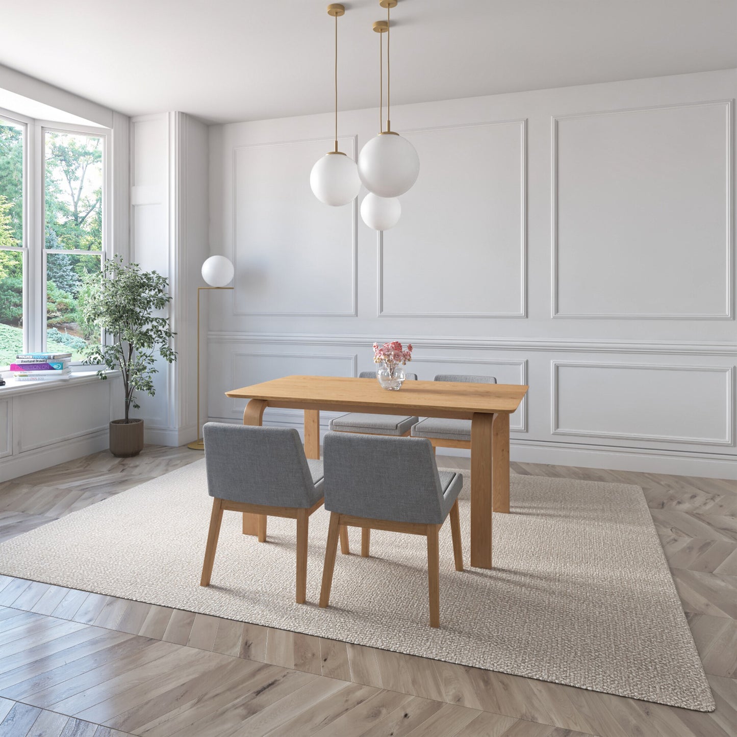 Juego de Comedor Amalfi de Madera con 4 Sillas Tapizadas