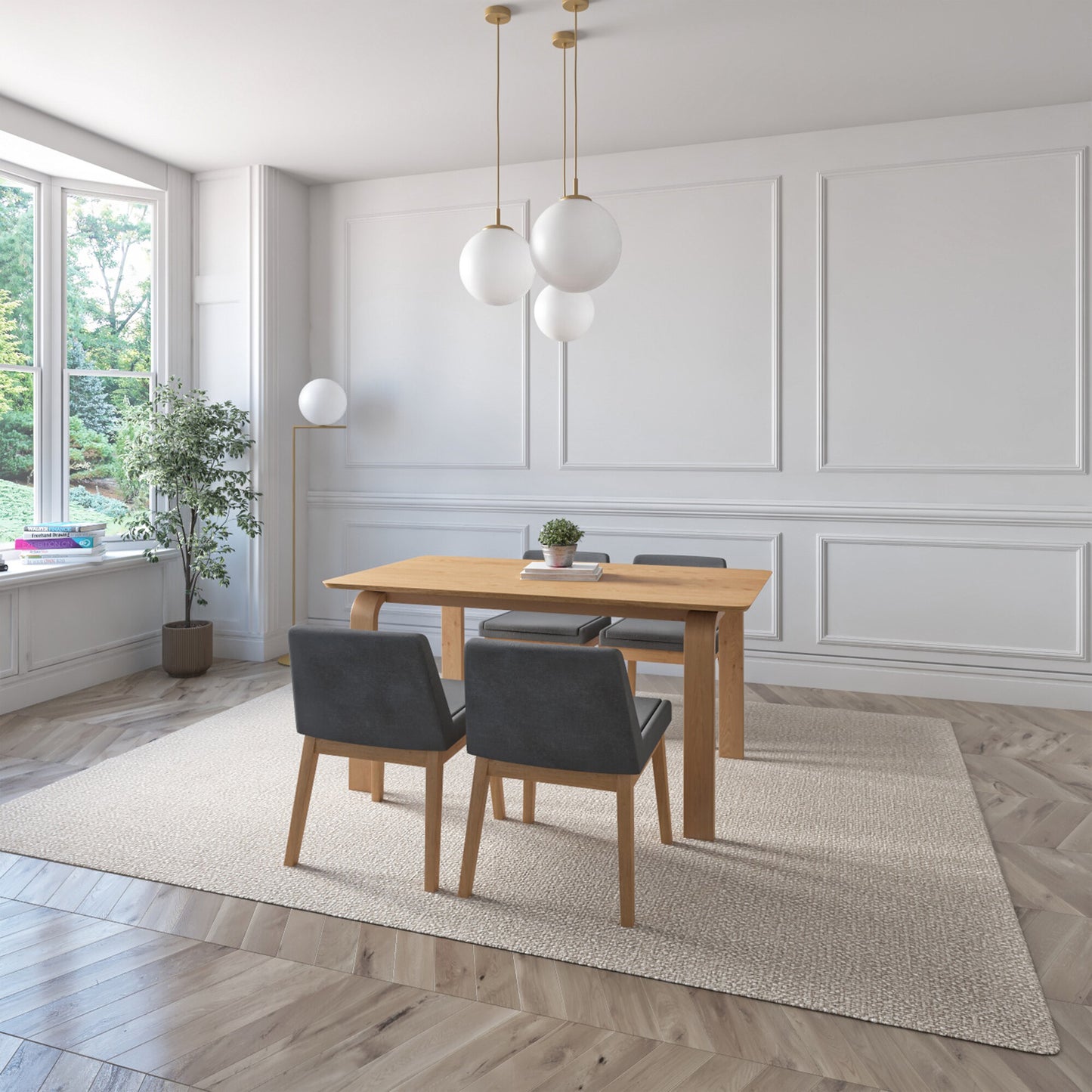 Juego de Comedor Amalfi de Madera con 4 Sillas Tapizadas