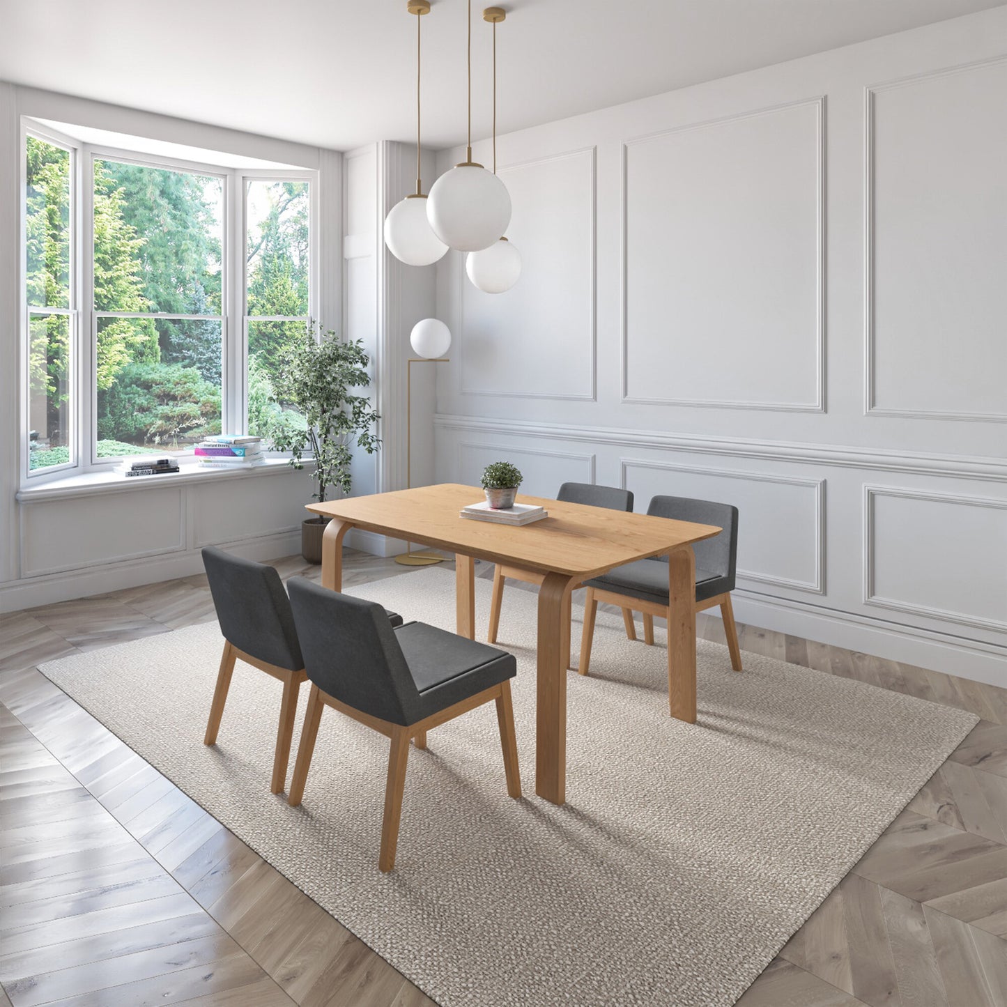 Juego de Comedor Amalfi de Madera con 4 Sillas Tapizadas