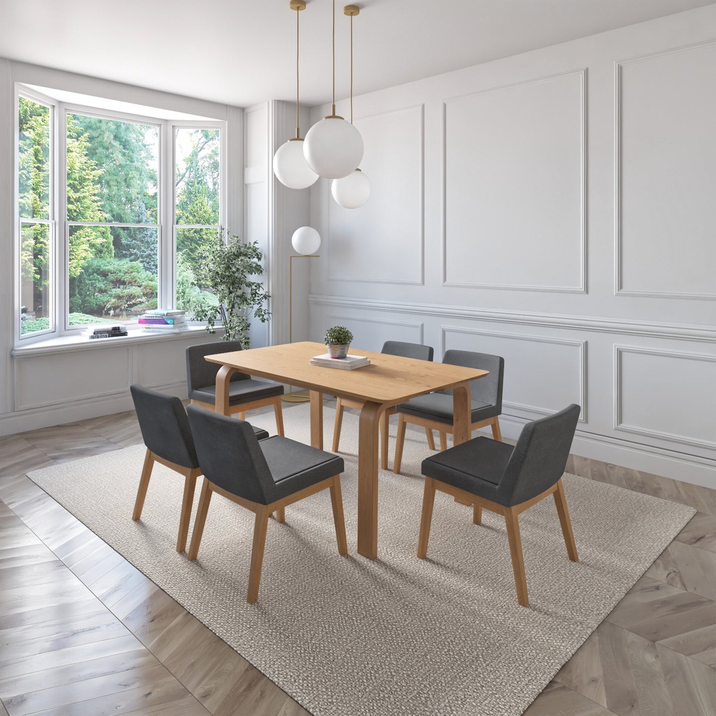 Juego de Comedor Amalfi de Madera con 6 Sillas Tapizadas