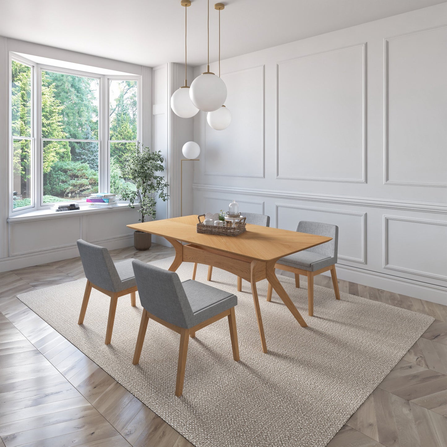 Juego de Comedor Lisboa de Madera con 4 Sillas Tapizadas