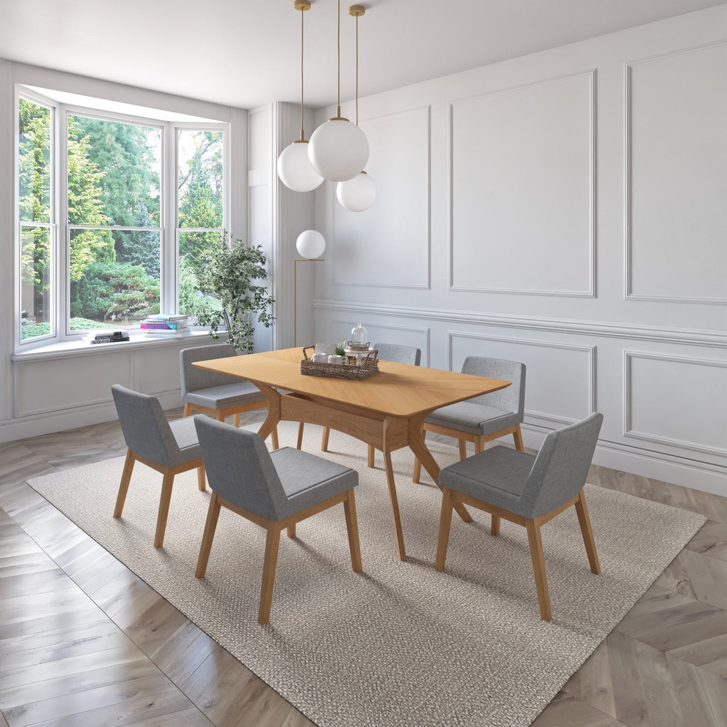 Juego de Comedor Lisboa de Madera con 6 Sillas Tapizadas