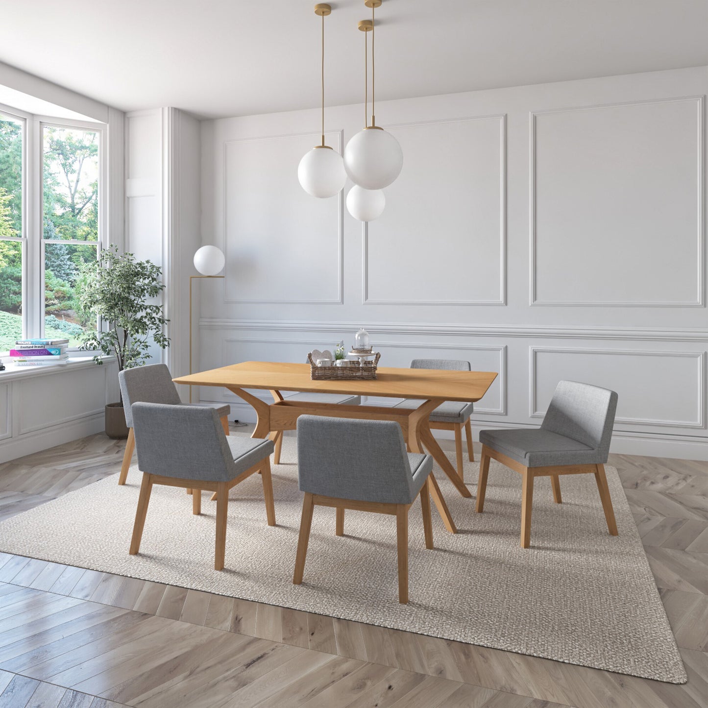 Juego de Comedor Lisboa de Madera con 6 Sillas Tapizadas