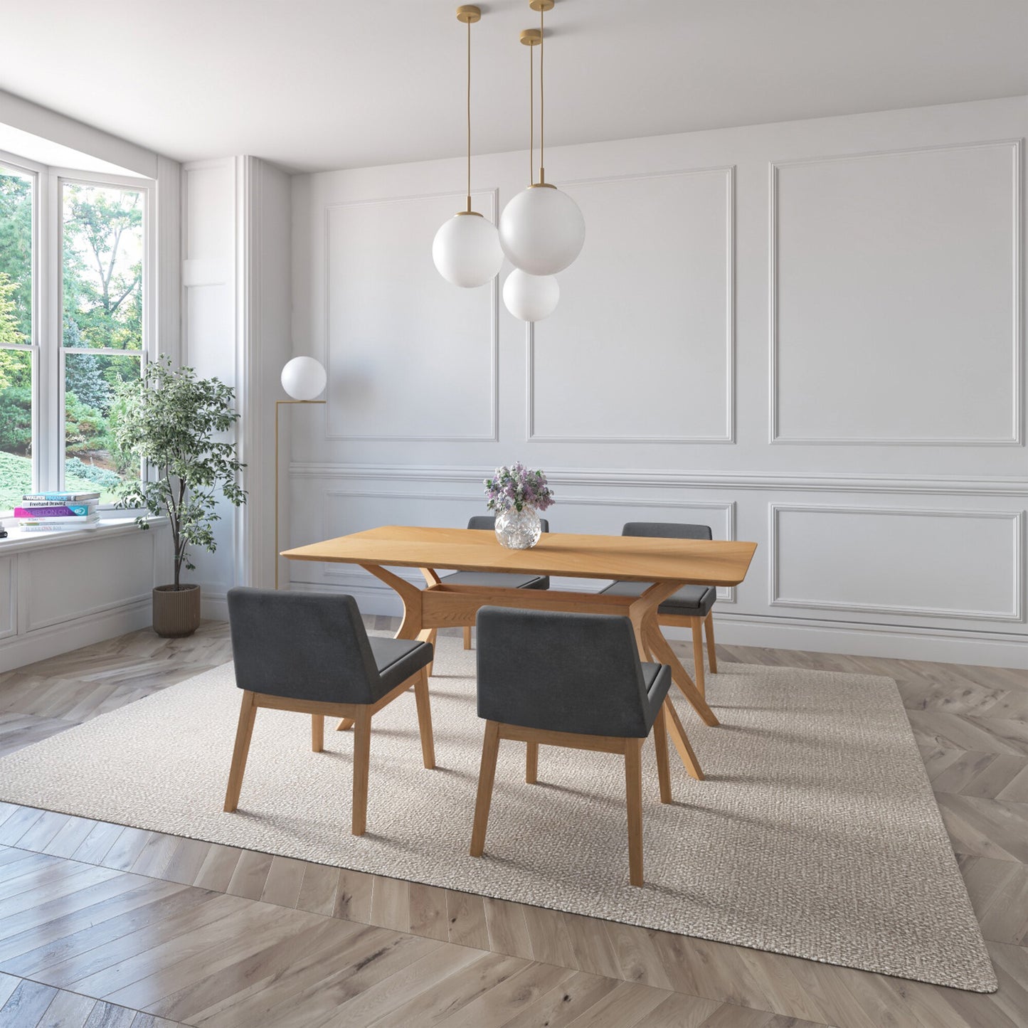 Juego de Comedor Lisboa de Madera con 4 Sillas Tapizadas