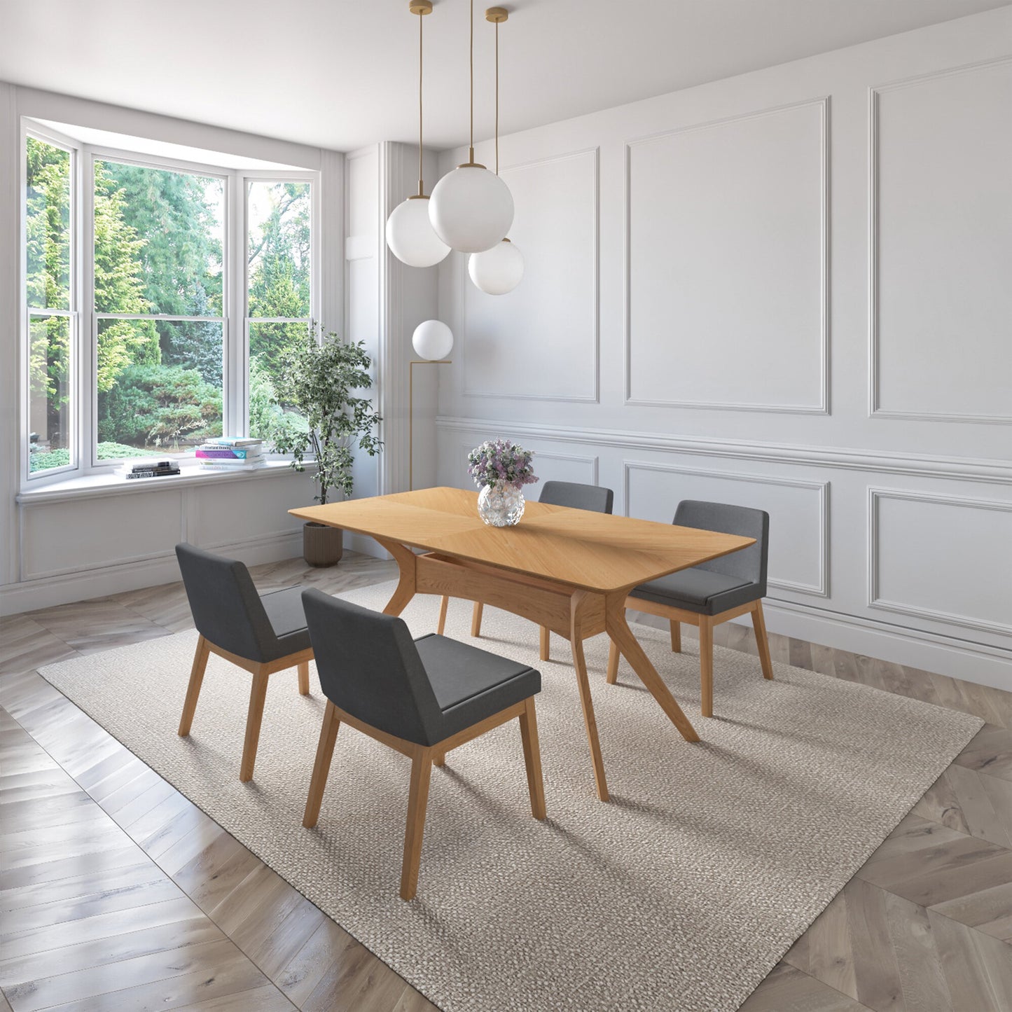 Juego de Comedor Lisboa de Madera con 4 Sillas Tapizadas