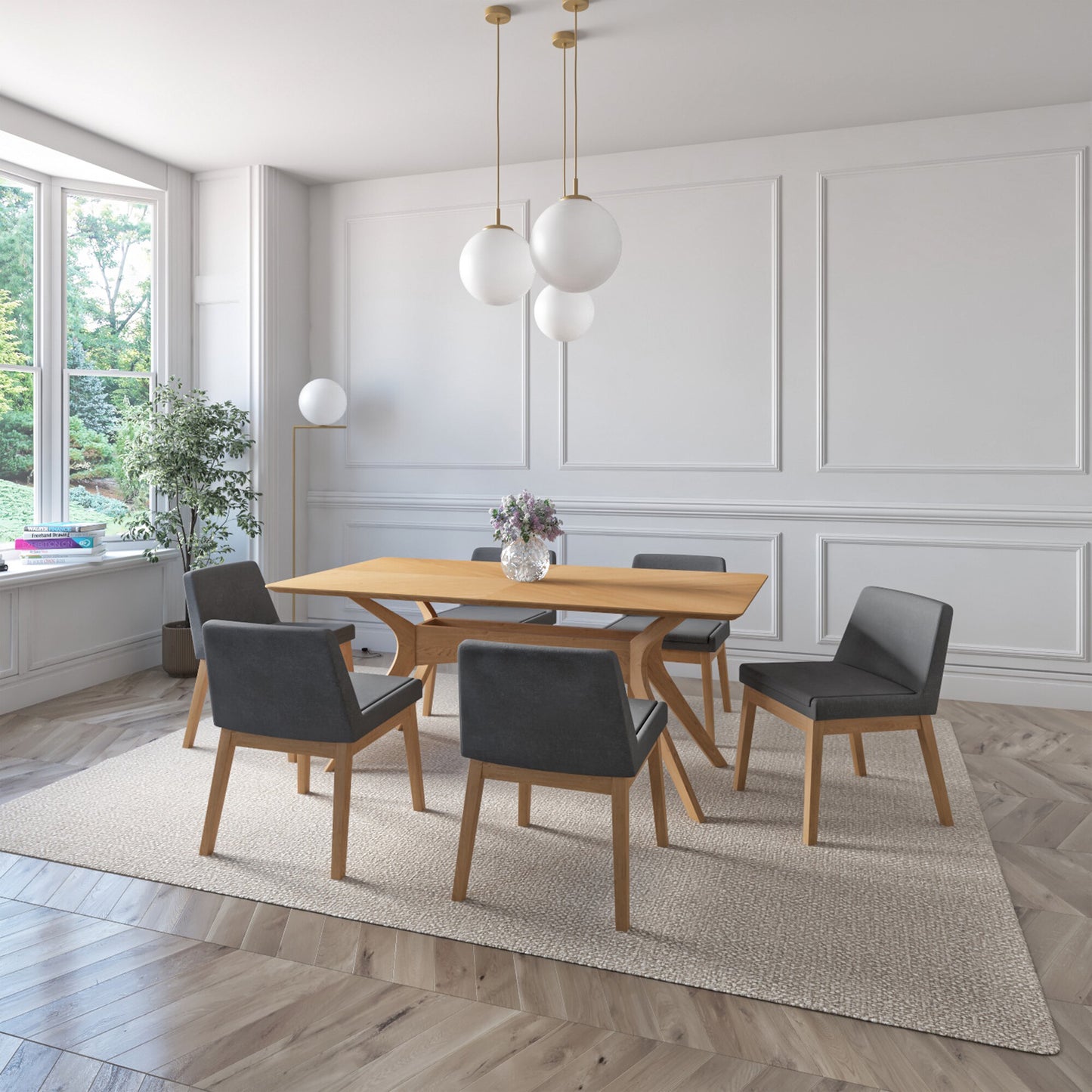 Juego de Comedor Lisboa de Madera con 6 Sillas Tapizadas