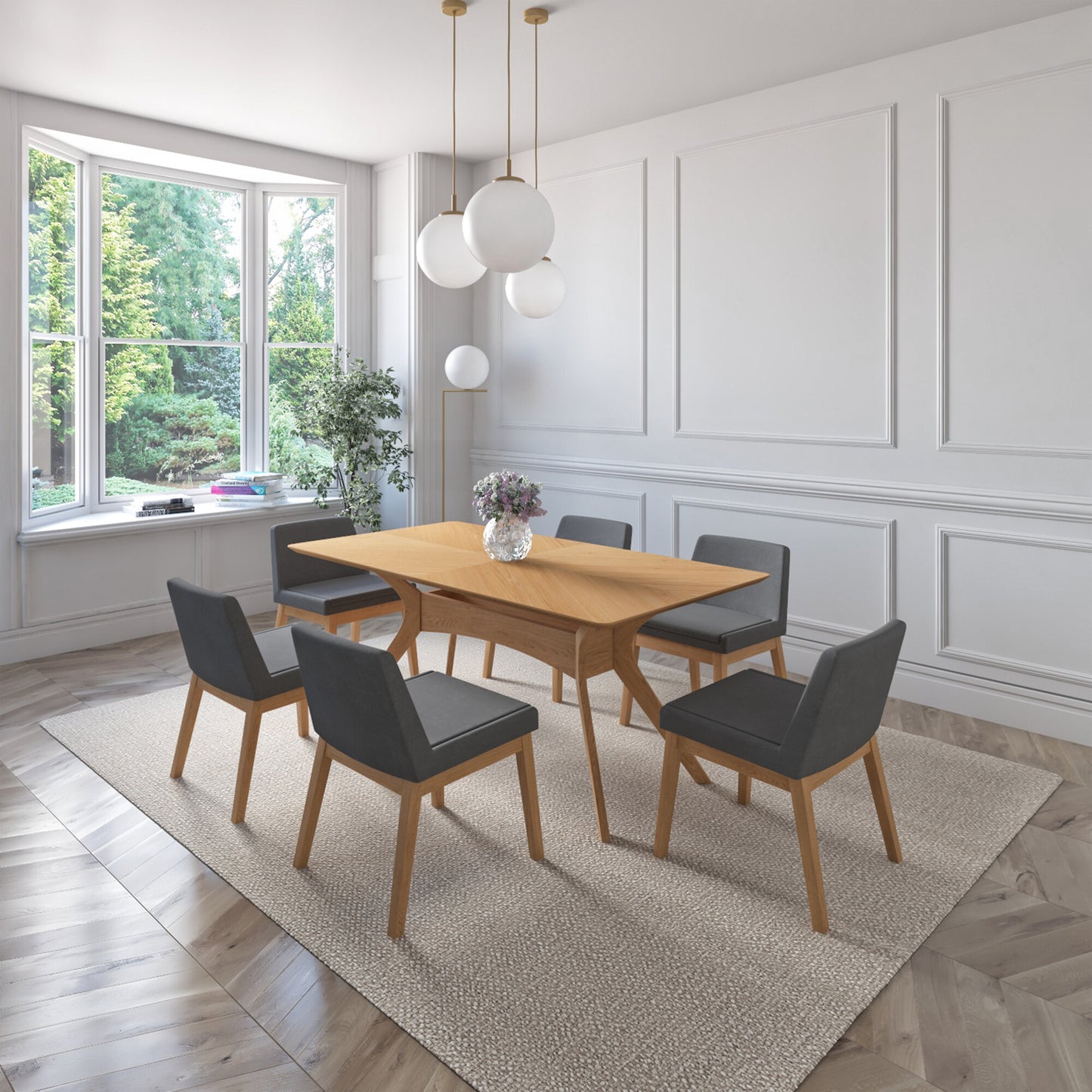 Juego de Comedor Lisboa de Madera con 6 Sillas Tapizadas