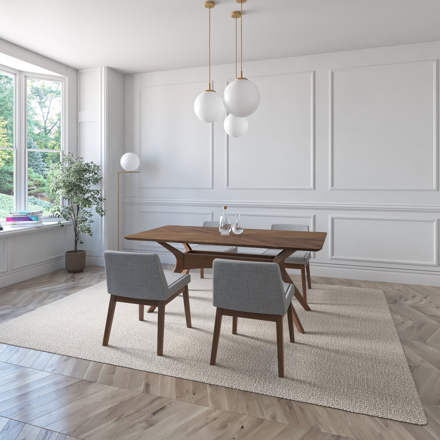 Juego de Comedor Lisboa de Madera con 4 Sillas Tapizadas