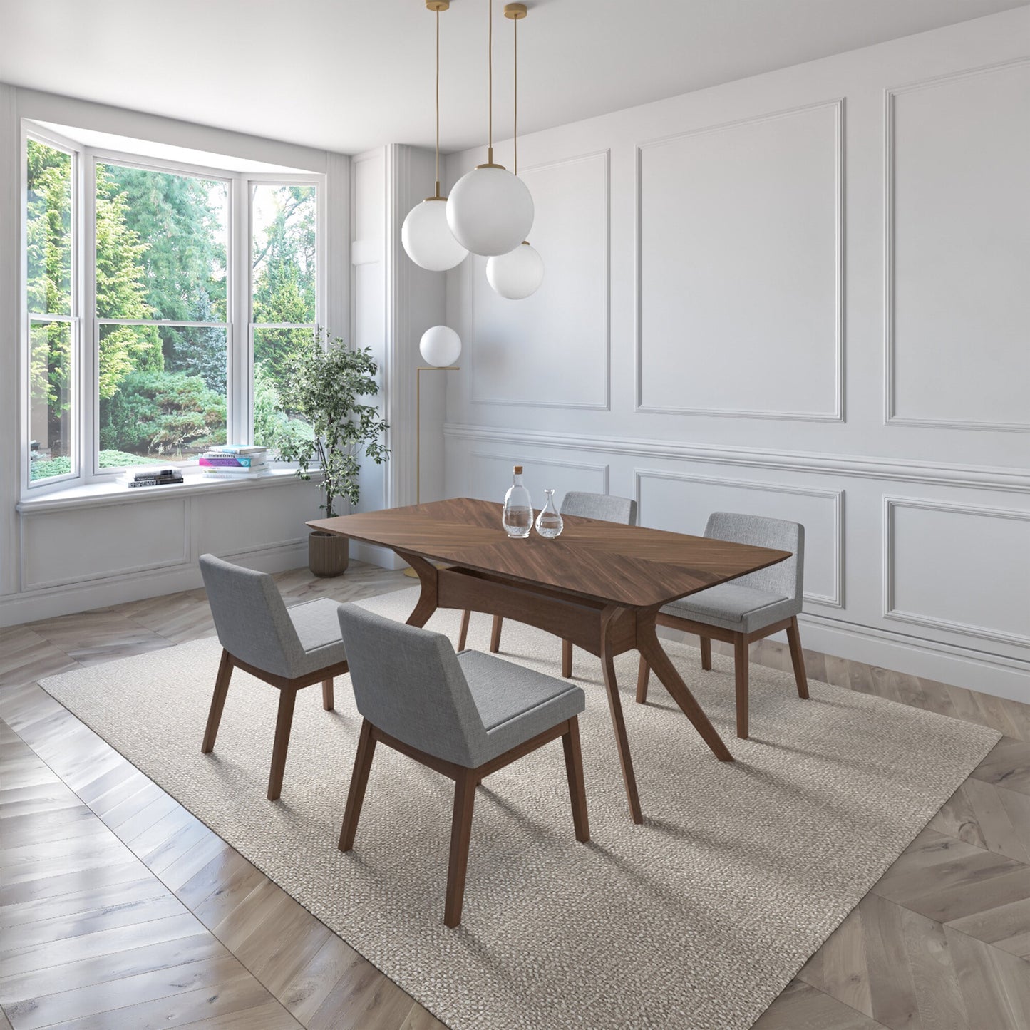 Juego de Comedor Lisboa de Madera con 4 Sillas Tapizadas