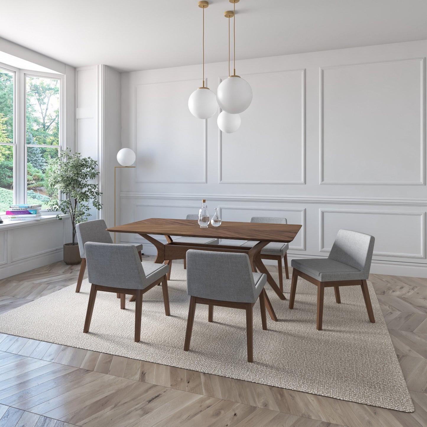 Juego de Comedor Lisboa de Madera con 6 Sillas Tapizadas