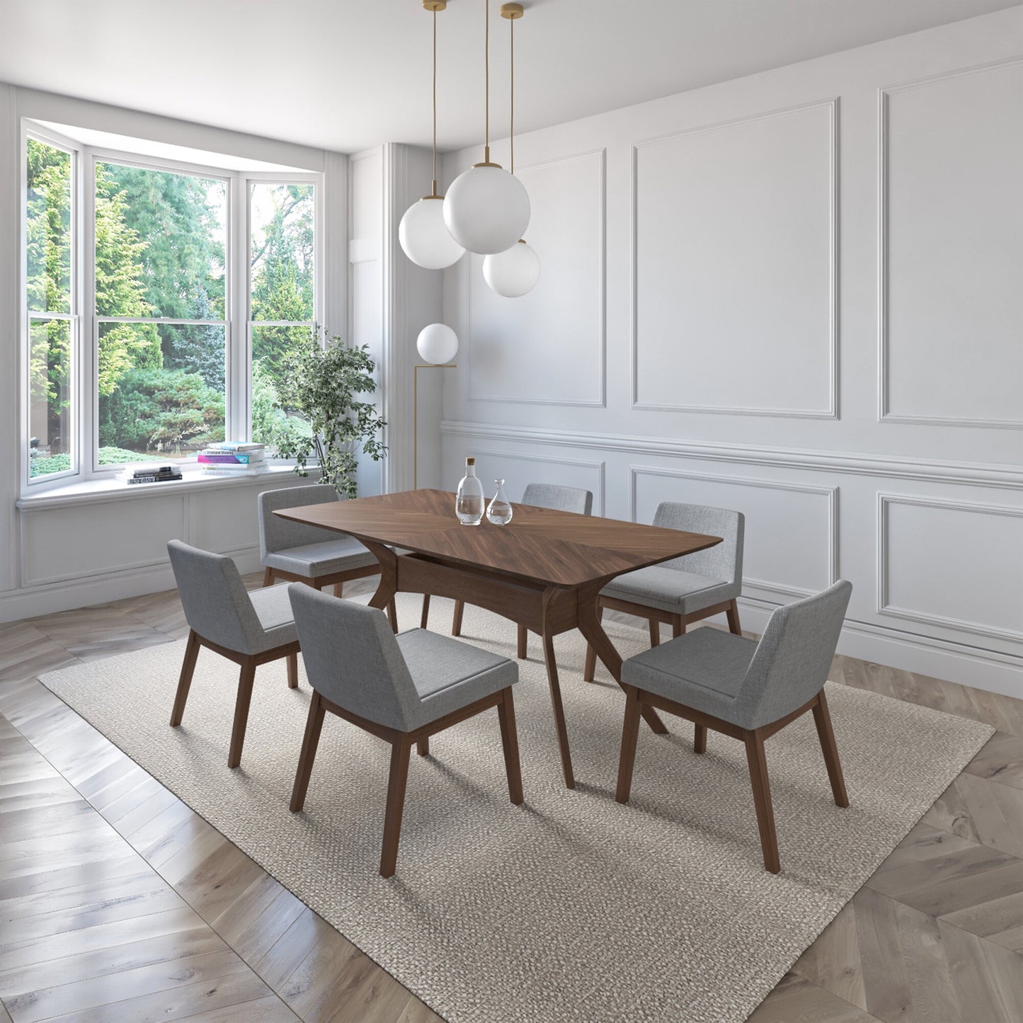 Juego de Comedor Lisboa de Madera con 6 Sillas Tapizadas