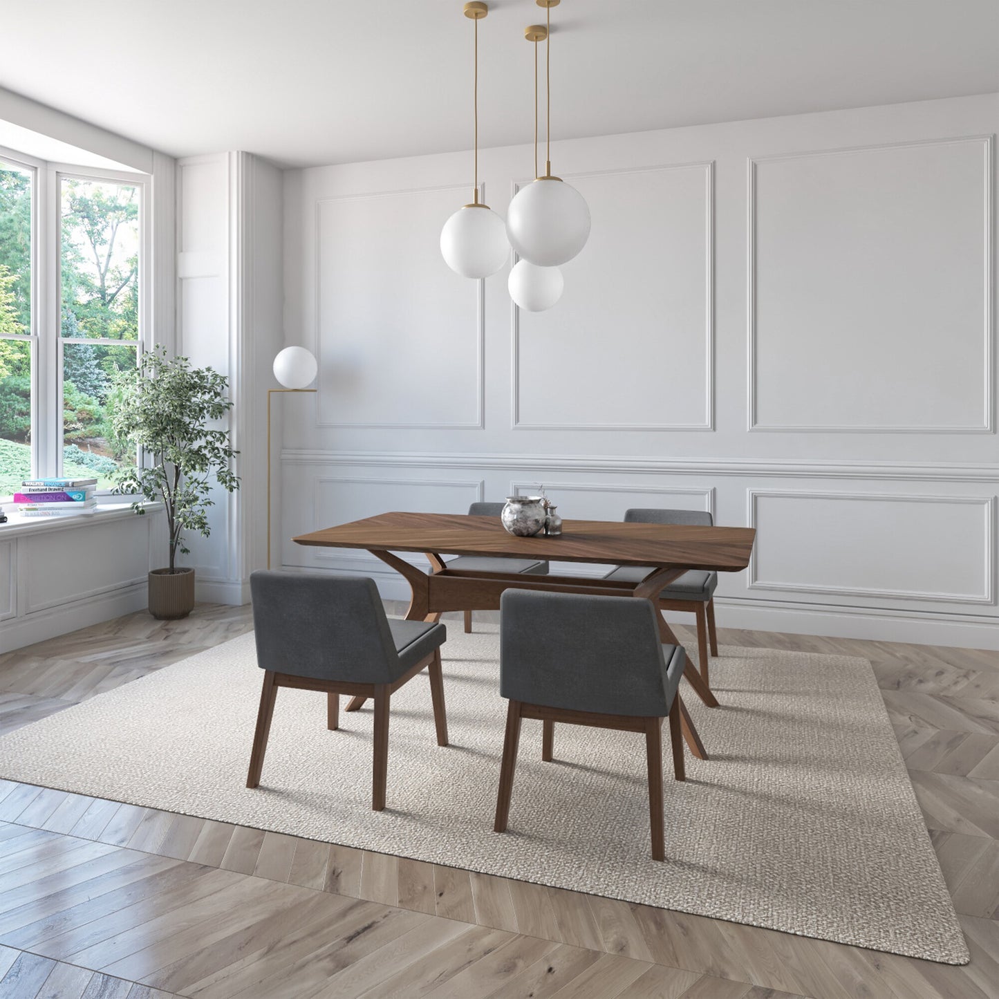 Juego de Comedor Lisboa de Madera con 4 Sillas Tapizadas