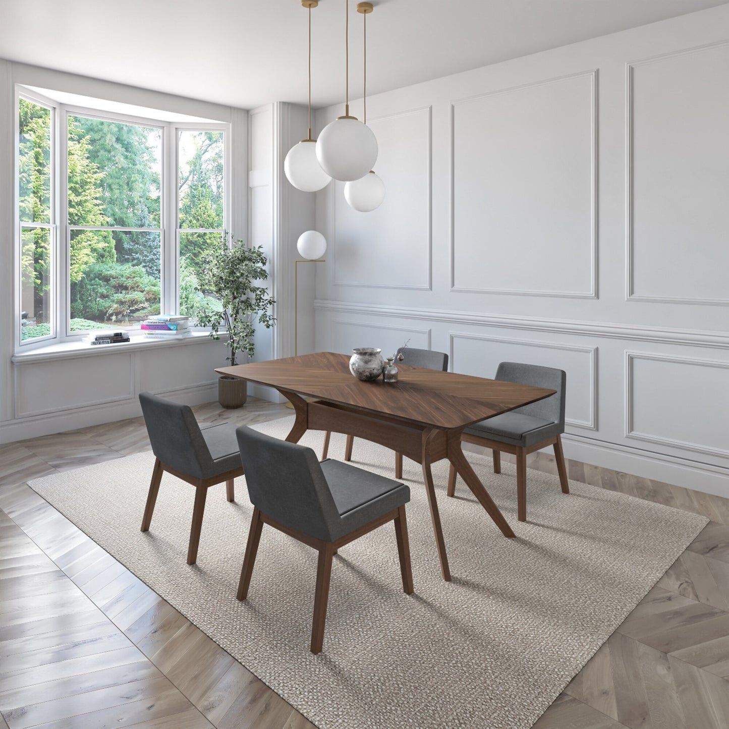 Juego de Comedor Lisboa de Madera con 4 Sillas Tapizadas