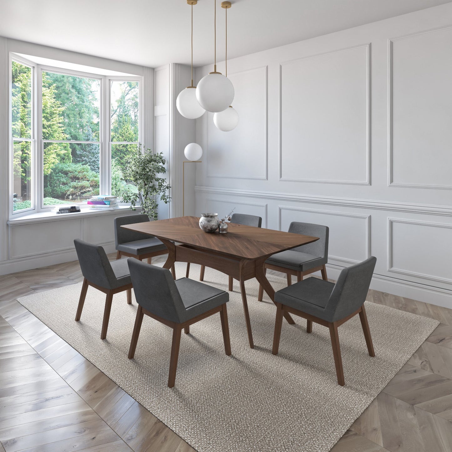 Juego de Comedor Lisboa de Madera con 6 Sillas Tapizadas