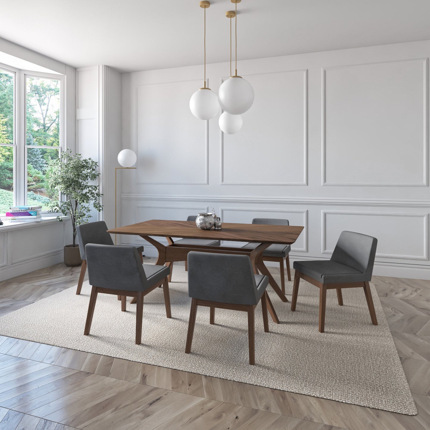 Juego de Comedor Lisboa de Madera con 6 Sillas Tapizadas