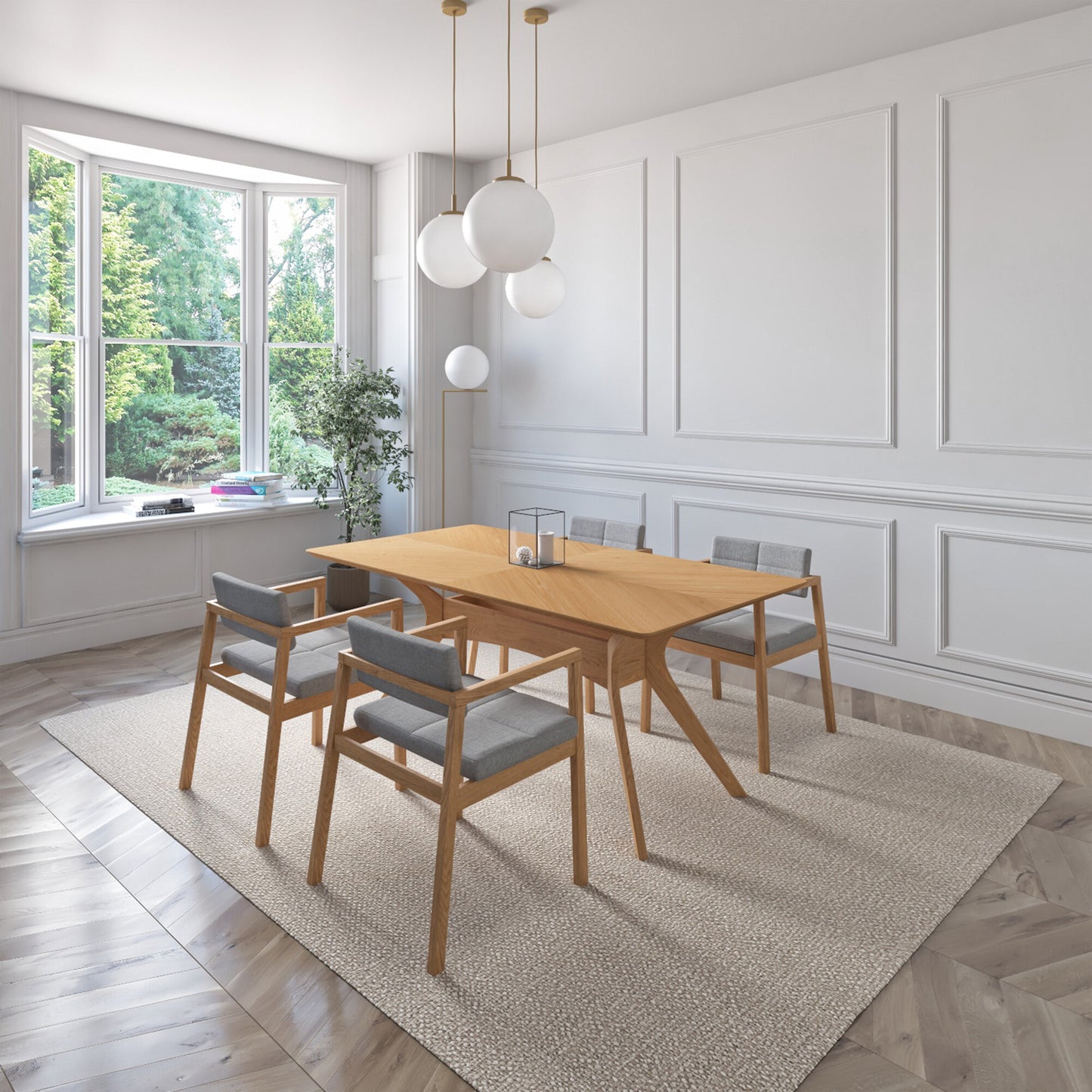 Juego de Comedor Capri de Madera con 4 Sillas Tapizadas