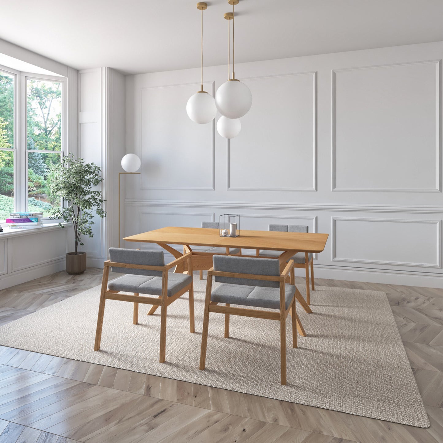 Juego de Comedor Capri de Madera con 4 Sillas Tapizadas