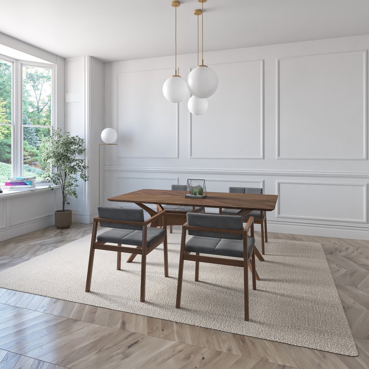 Juego de Comedor Capri de Madera con 4 Sillas Tapizadas