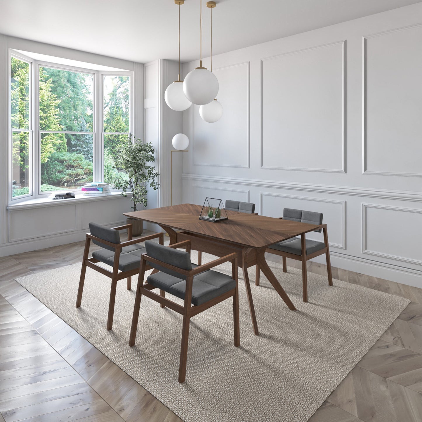 Juego de Comedor Capri de Madera con 4 Sillas Tapizadas