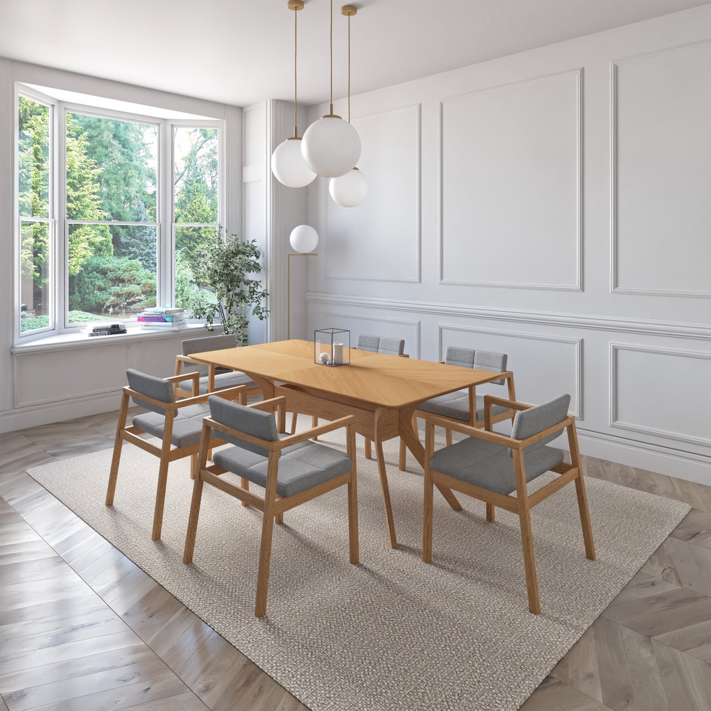 Juego de Comedor Capri de Madera con 6 Sillas Tapizadas