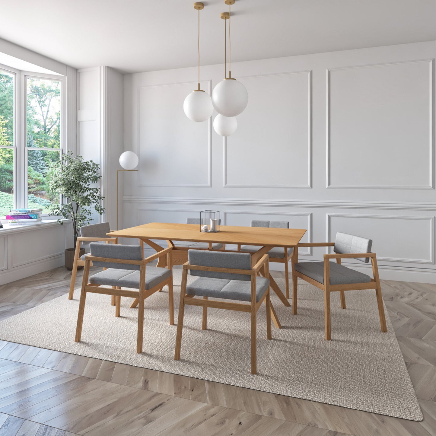 Juego de Comedor Capri de Madera con 6 Sillas Tapizadas