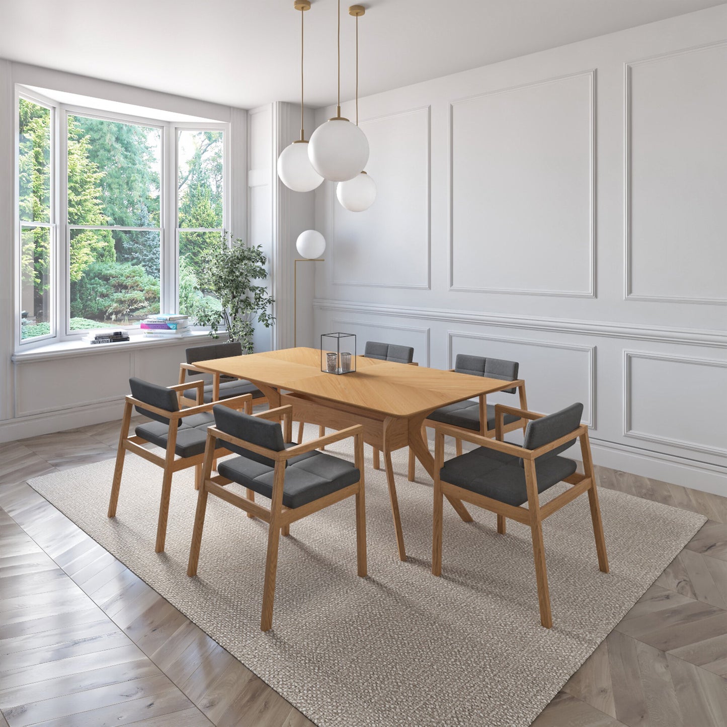 Juego de Comedor Capri de Madera con 6 Sillas Tapizadas