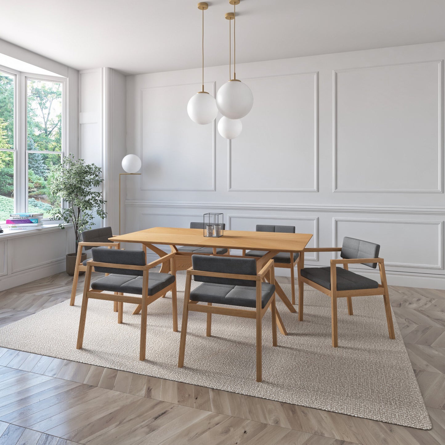 Juego de Comedor Capri de Madera con 6 Sillas Tapizadas