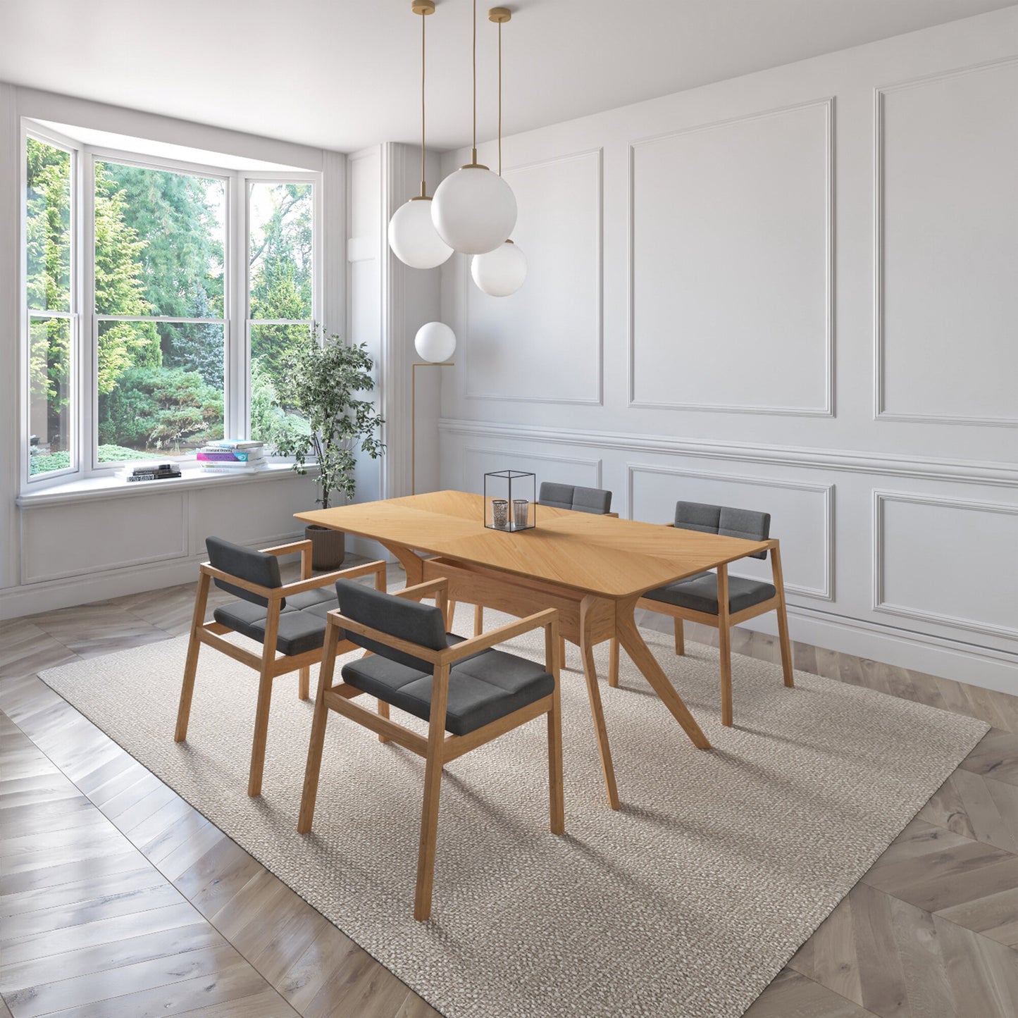 Juego de Comedor Capri de Madera con 4 Sillas Tapizadas