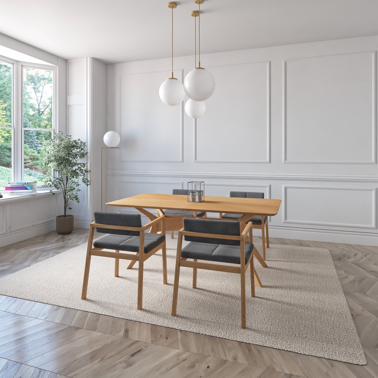 Juego de Comedor Capri de Madera con 4 Sillas Tapizadas