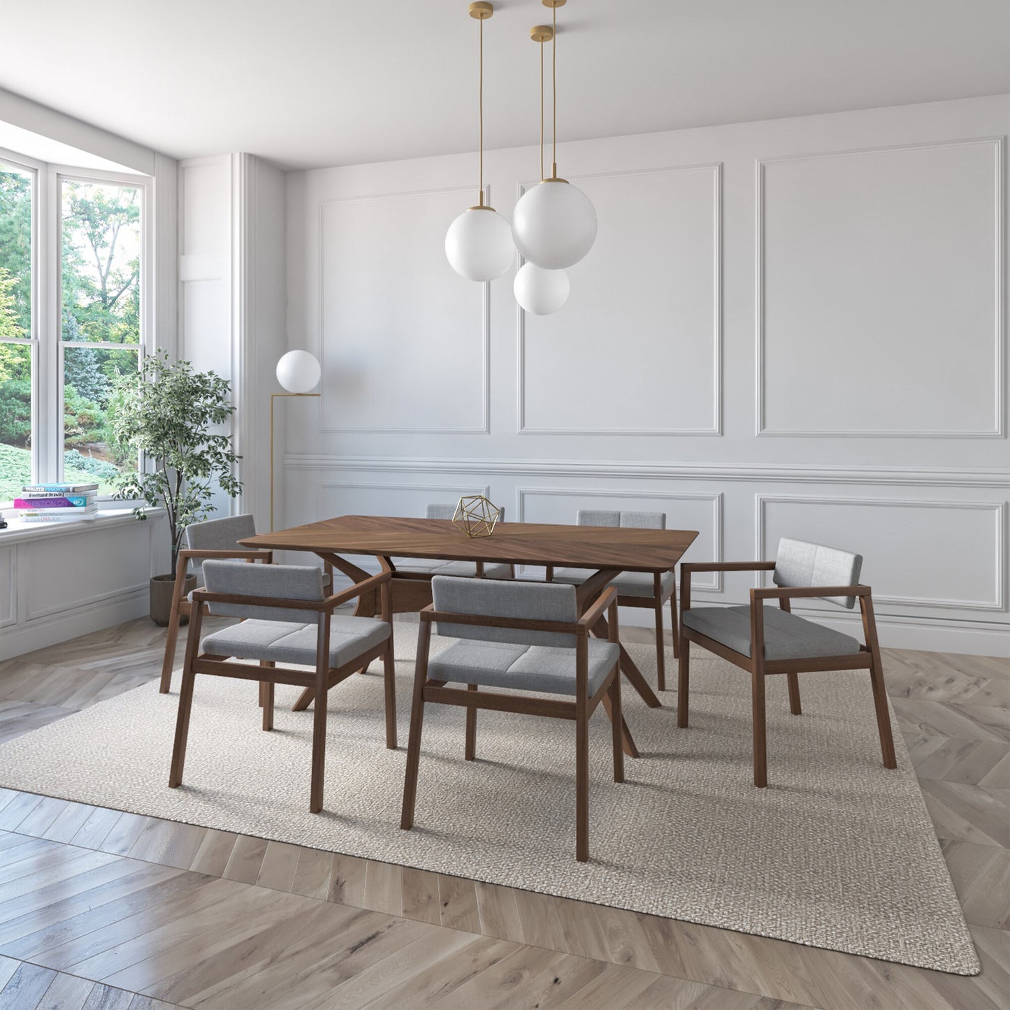 Juego de Comedor Capri de Madera con 6 Sillas Tapizadas