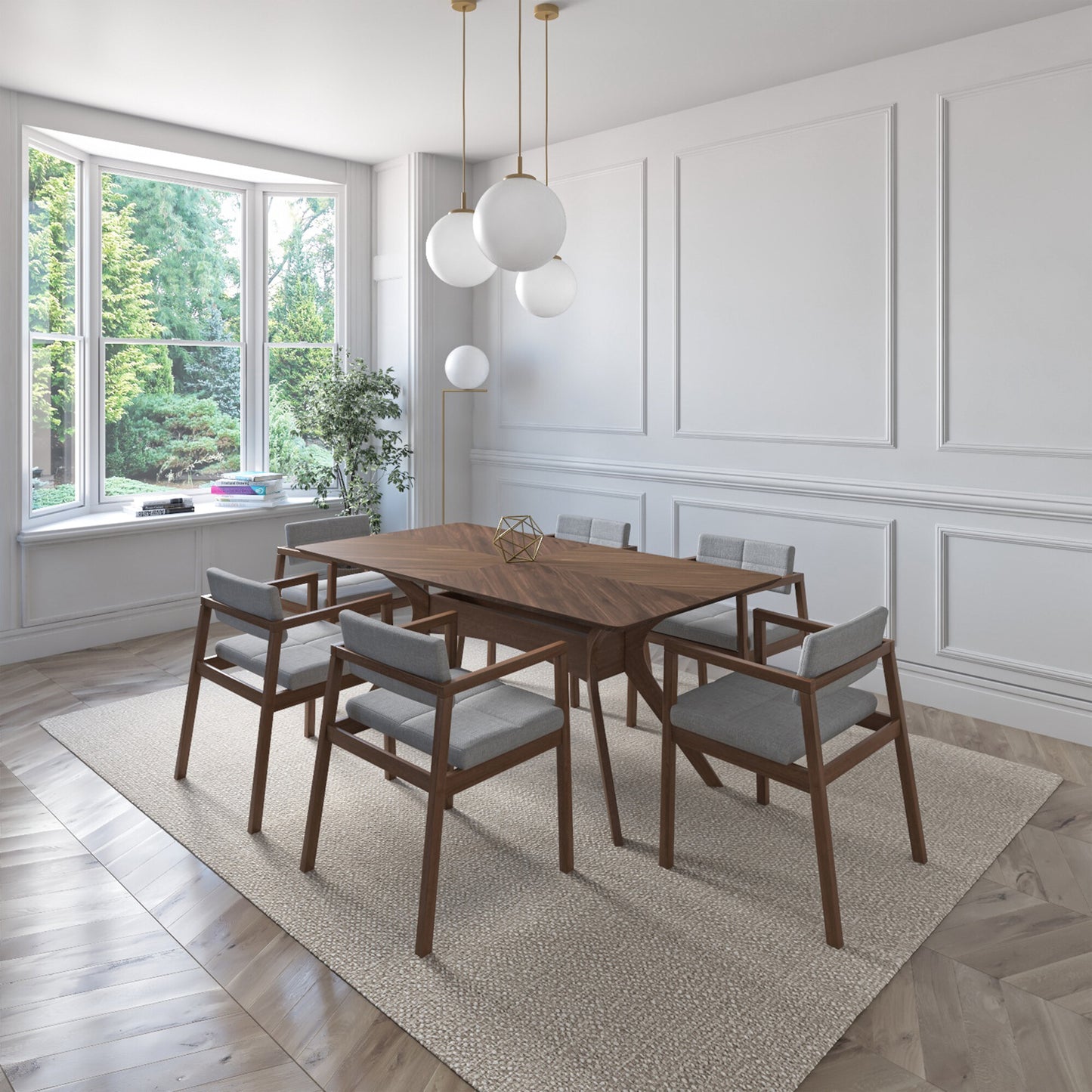 Juego de Comedor Capri de Madera con 6 Sillas Tapizadas