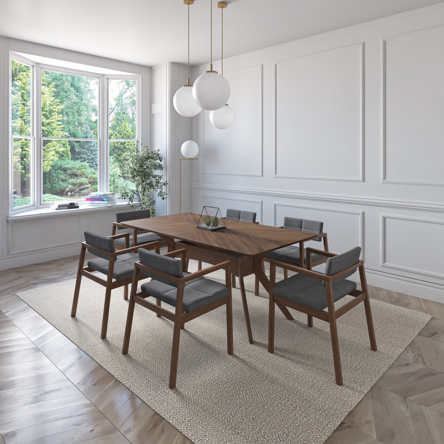 Juego de Comedor Capri de Madera con 6 Sillas Tapizadas