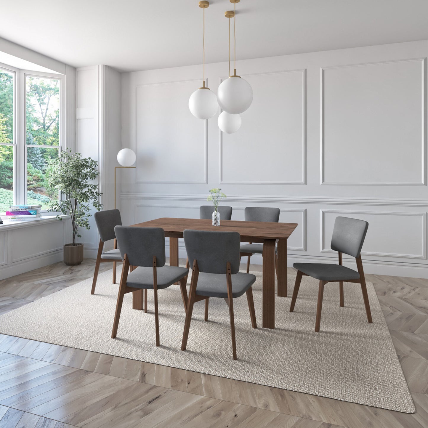 Juego de Comedor Oslo de Madera con 6 Sillas Tapizadas
