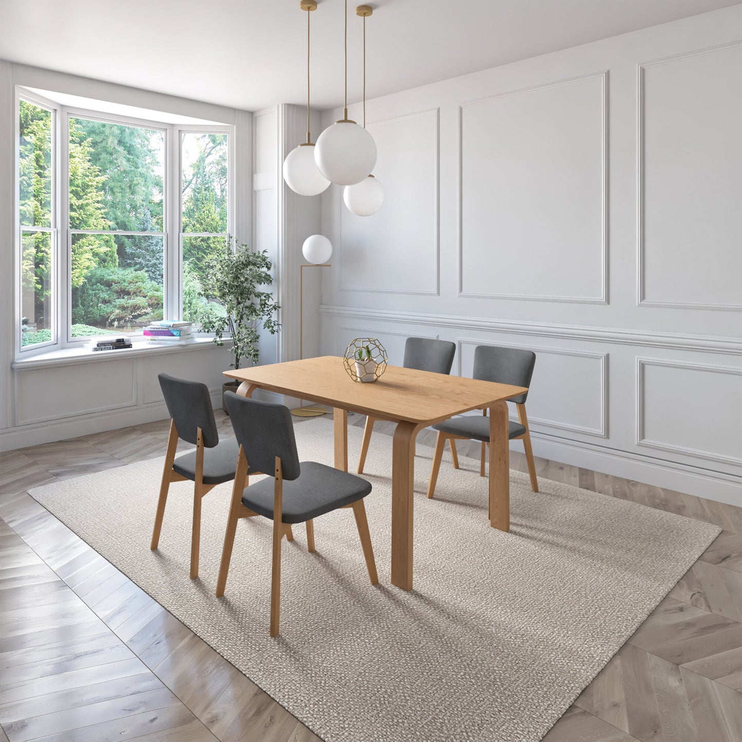 Juego de Comedor Oslo de Madera con 4 Sillas Tapizadas