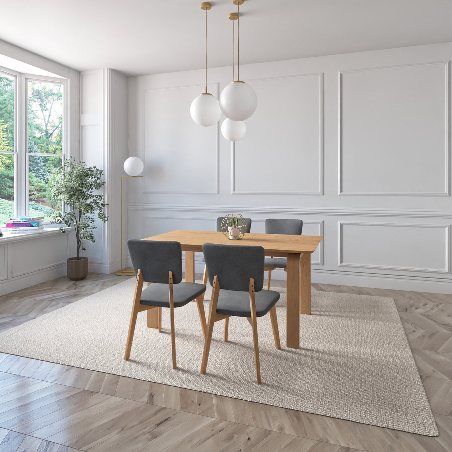 Juego de Comedor Oslo de Madera con 4 Sillas Tapizadas