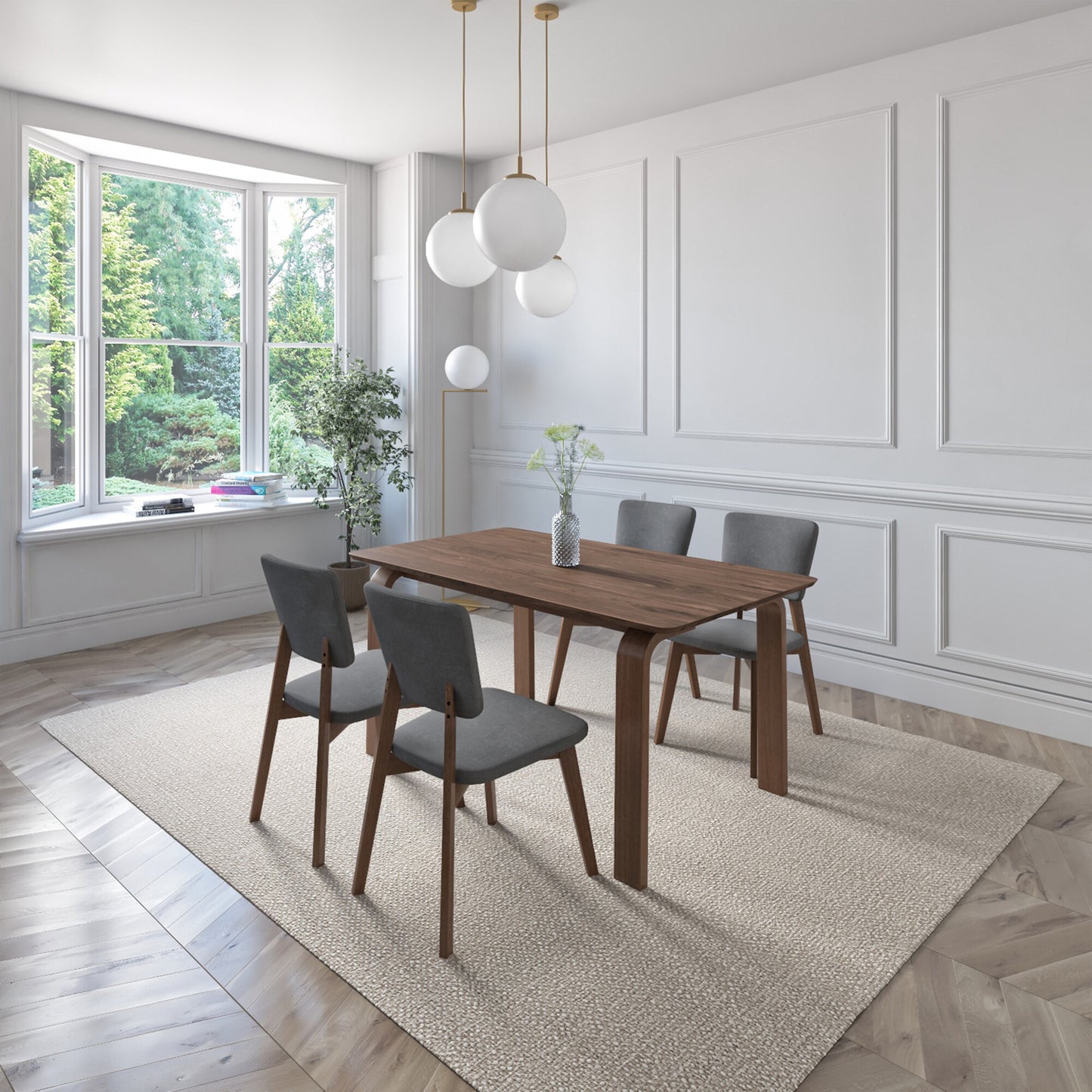 Juego de Comedor Oslo de Madera con 4 Sillas Tapizadas