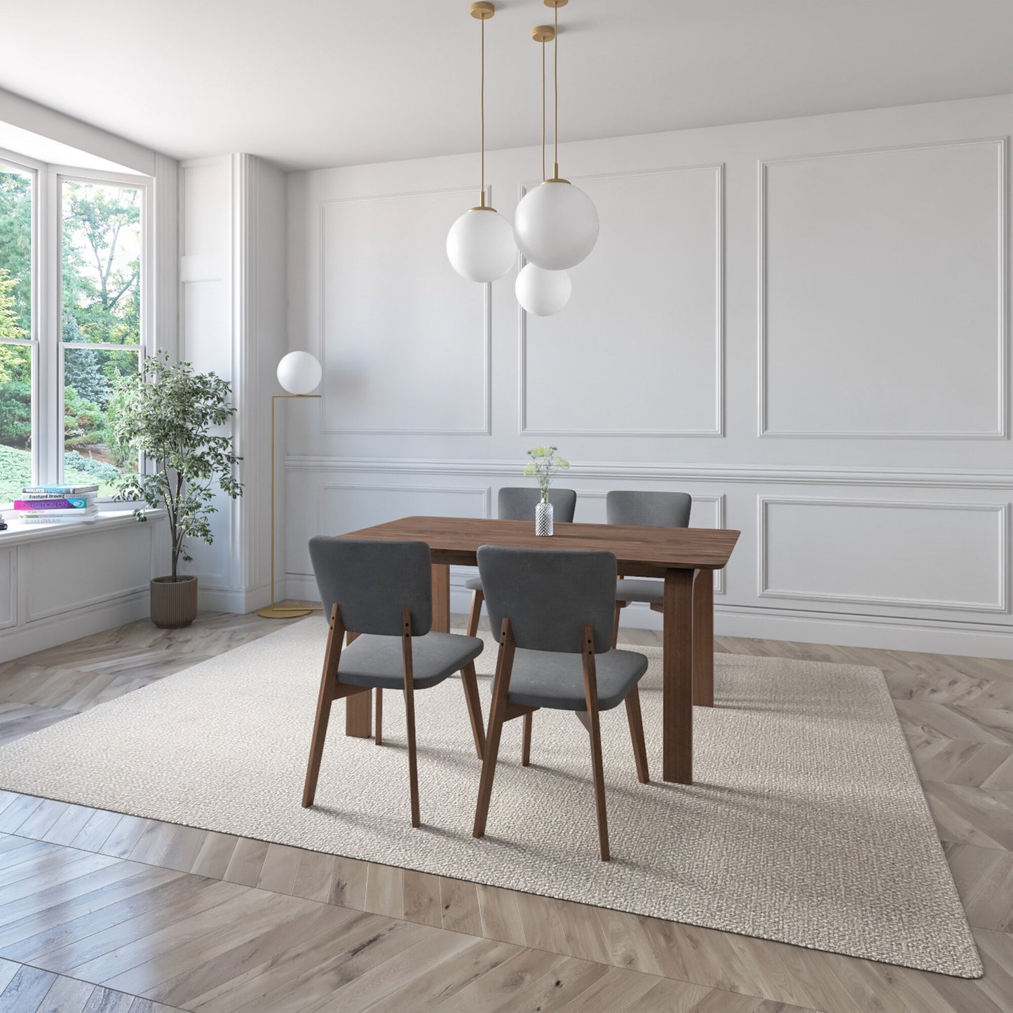 Juego de Comedor Oslo de Madera con 4 Sillas Tapizadas