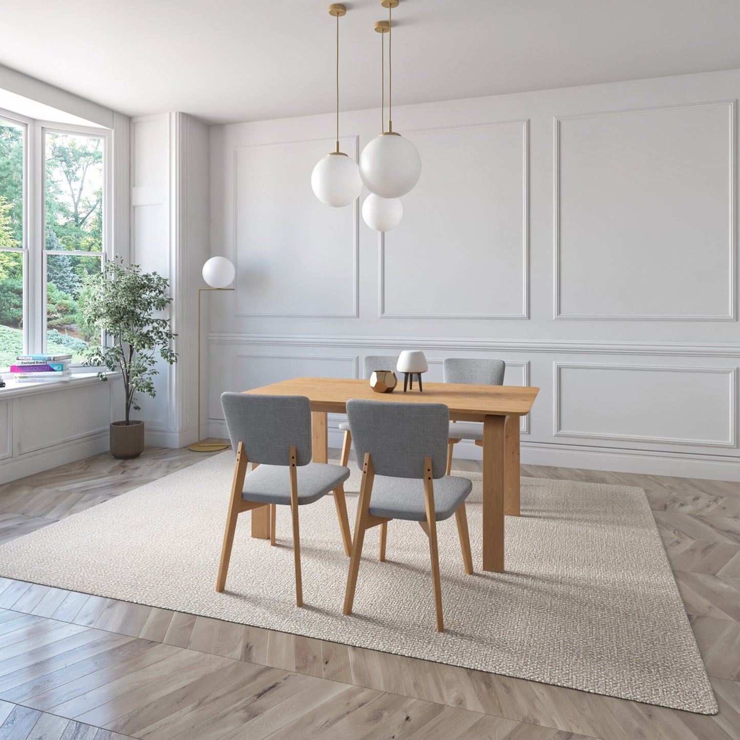 Juego de Comedor Oslo de Madera con 4 Sillas Tapizadas