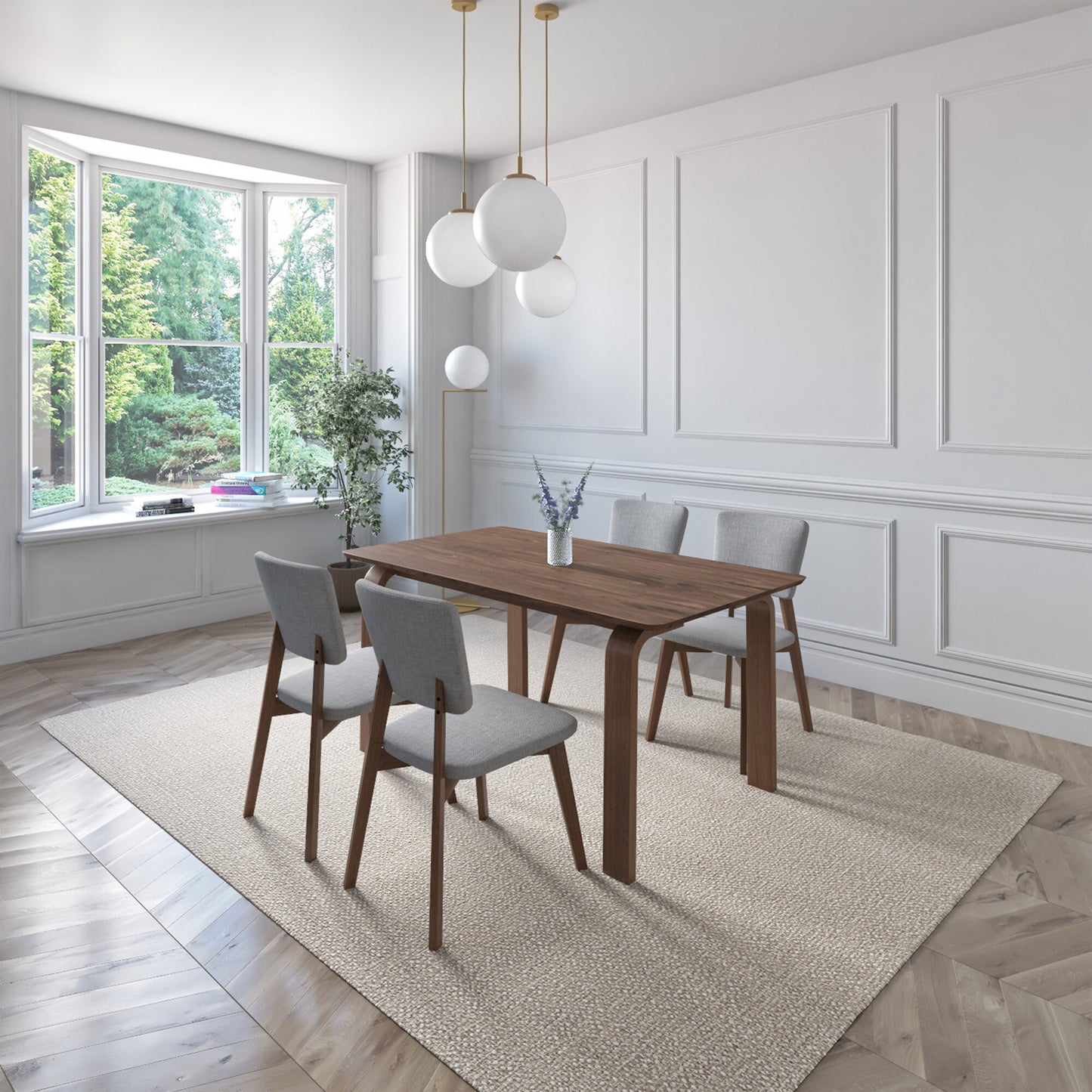 Juego de Comedor Oslo de Madera con 4 Sillas Tapizadas