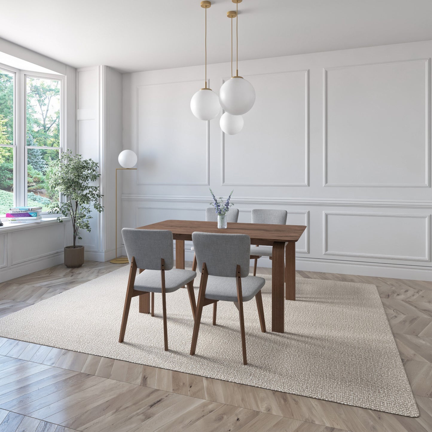 Juego de Comedor Oslo de Madera con 4 Sillas Tapizadas