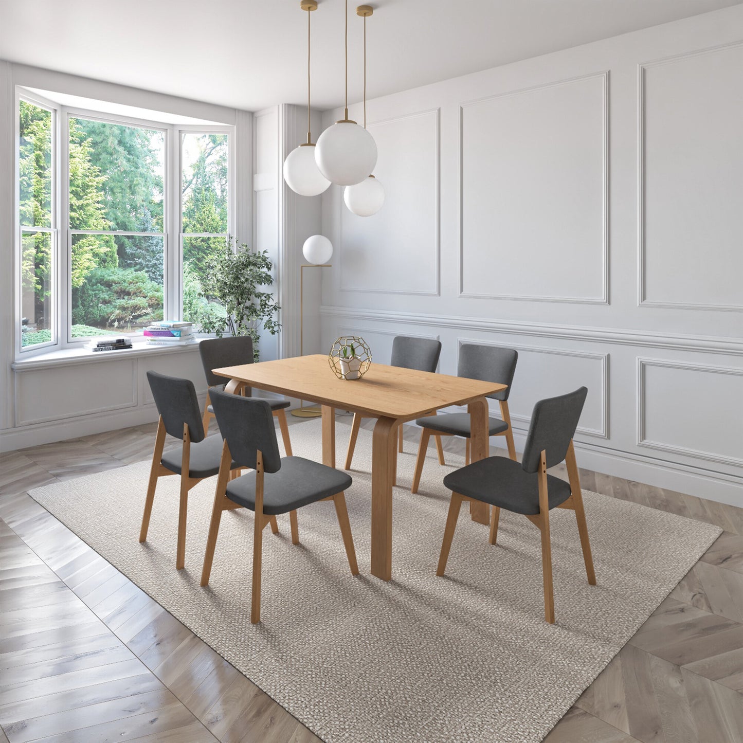 Juego de Comedor Oslo de Madera con 6 Sillas Tapizadas