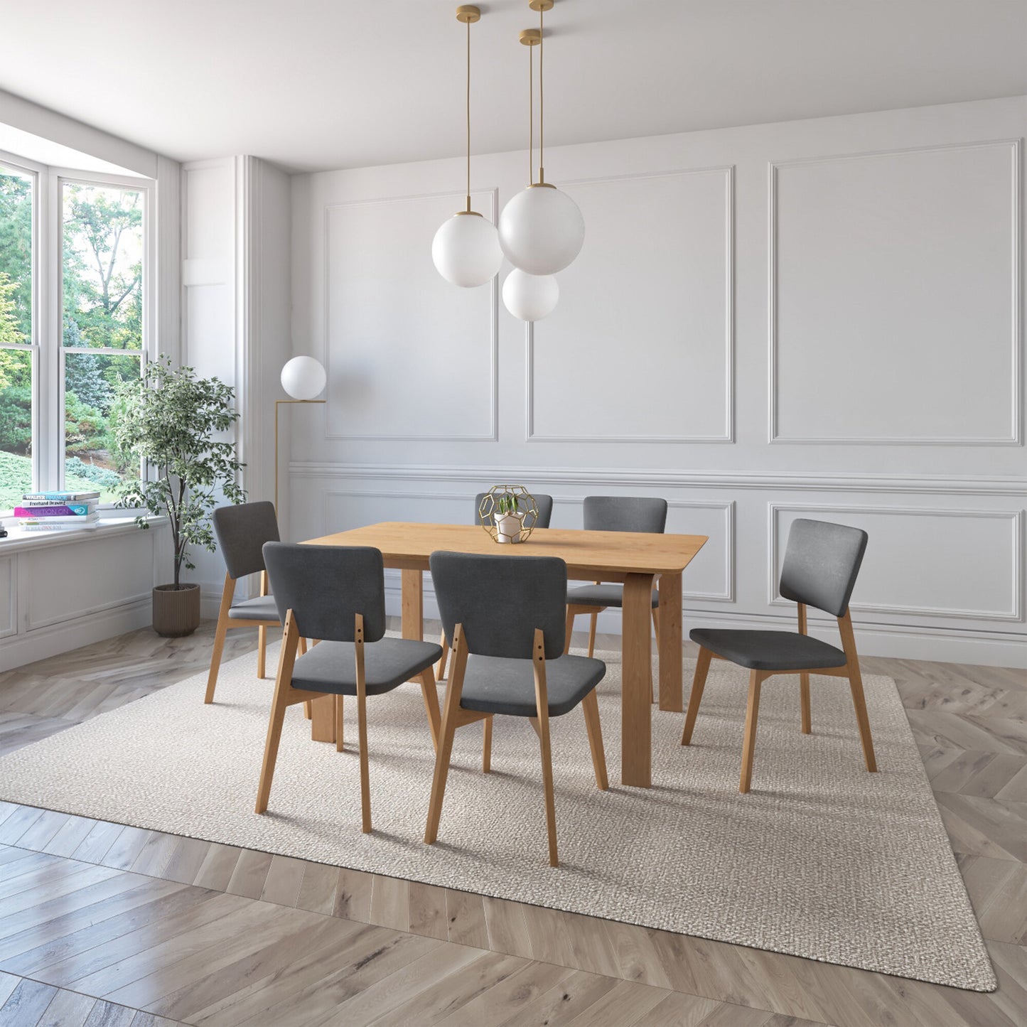 Juego de Comedor Oslo de Madera con 6 Sillas Tapizadas